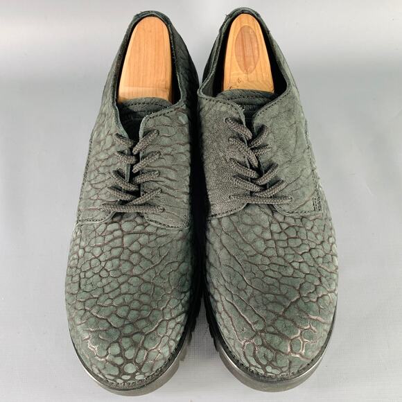 EMPORIO ARMANI Size 6 Green Grey Textured Suede Tread Sole Lace-Up Shoes main image 4